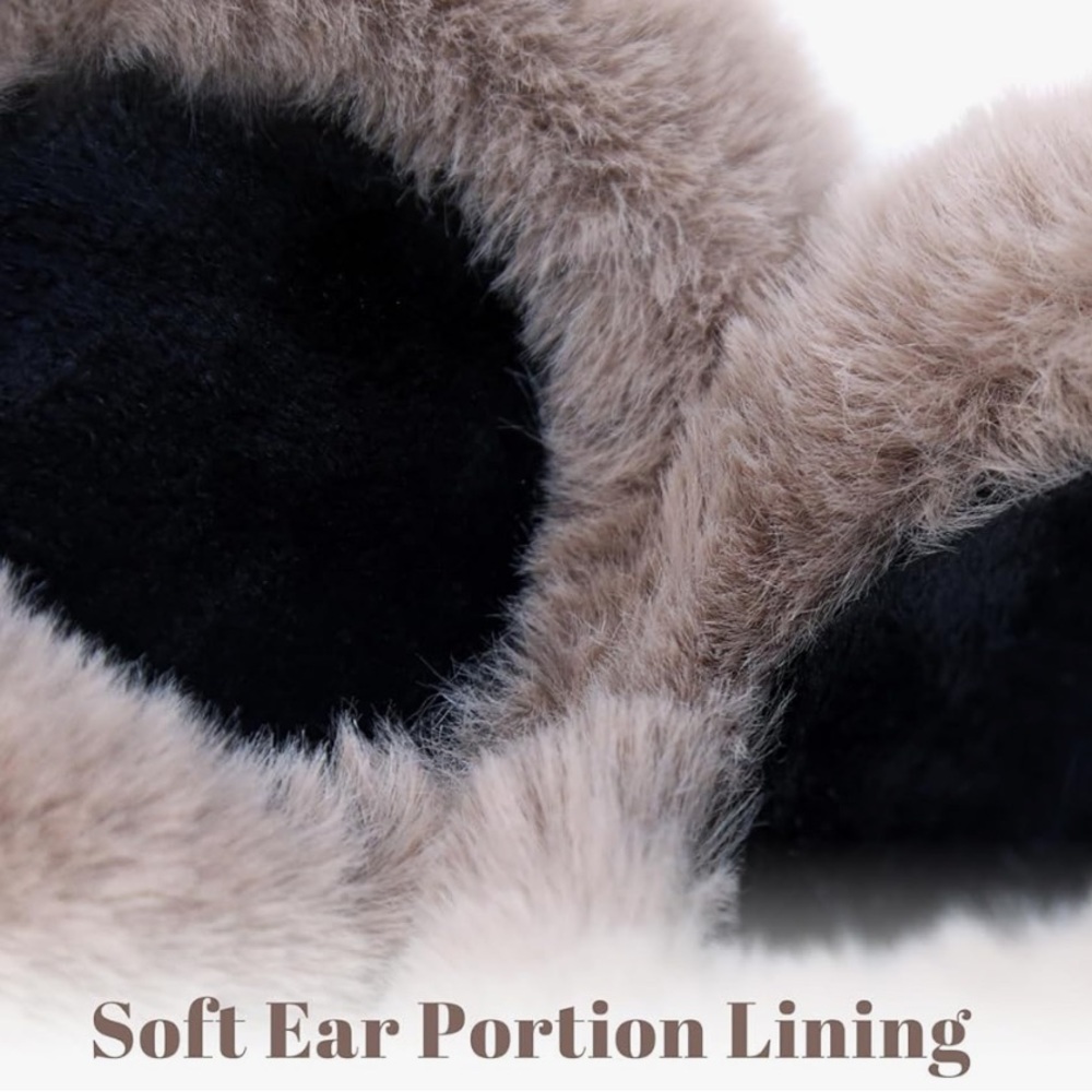 💕 Faux Fur Taupe Foldable Trendy Oversized One Size Earmuffs New - Picture 10 of 10